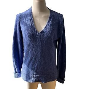 J. Crew Small‎ Sweater V Neck Blue 100% Cotton Textured Long Sleeve Coastal